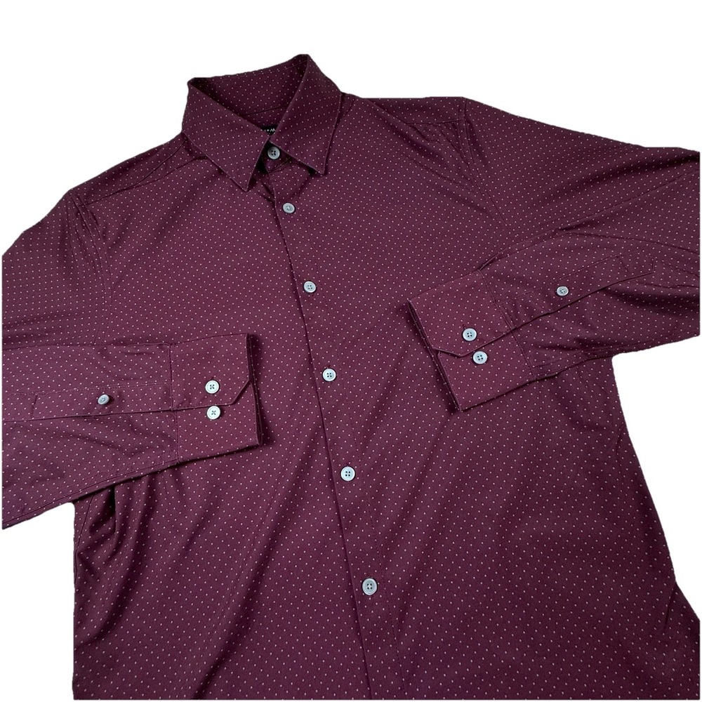 Mizzen+Main Leeward Shirt Men Sm AOP Burgundy Dot Performance Long Sleeve
